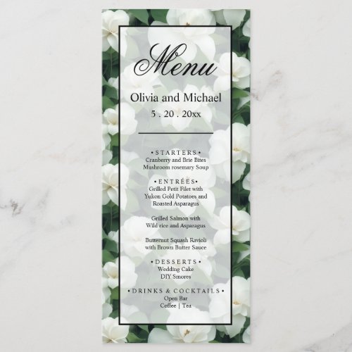 Elegant classic green botanical white floral menu