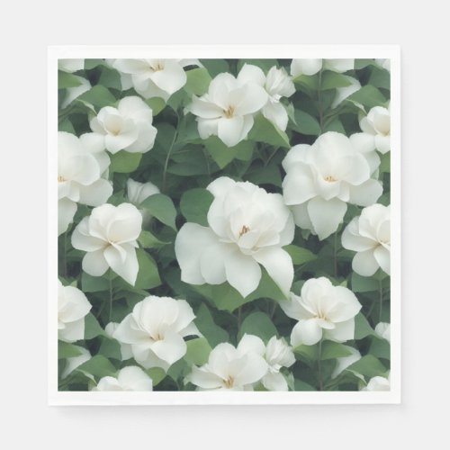 Elegant classic green botanical white floral napkins