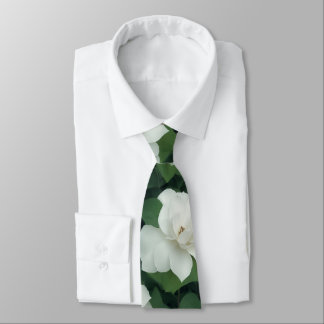 Elegant classic green botanical white floral neck tie