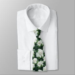 Elegant classic green botanical white floral neck tie