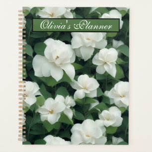 Elegant classic green botanical white floral planner