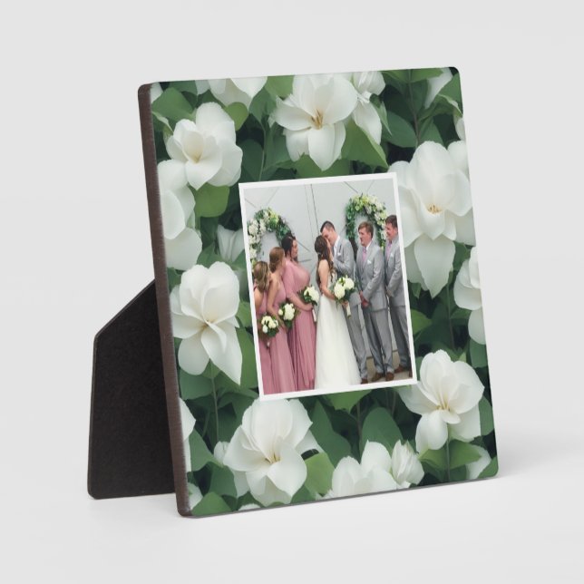 Elegant classic green botanical white floral plaque (Front)