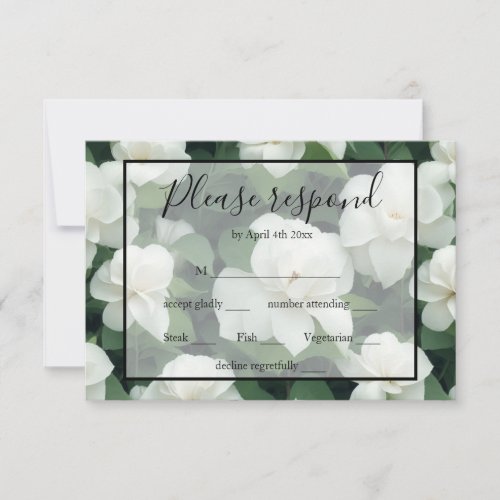 Elegant classic green botanical white floral RSVP card