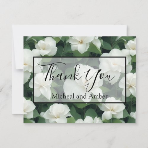 Elegant classic green botanical white floral thank you card