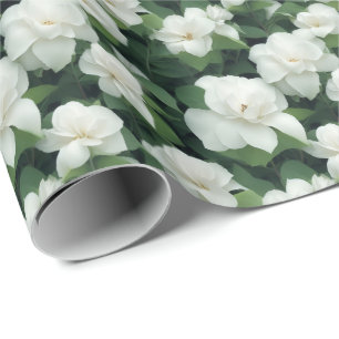 Elegant classic green botanical white floral wrapping paper