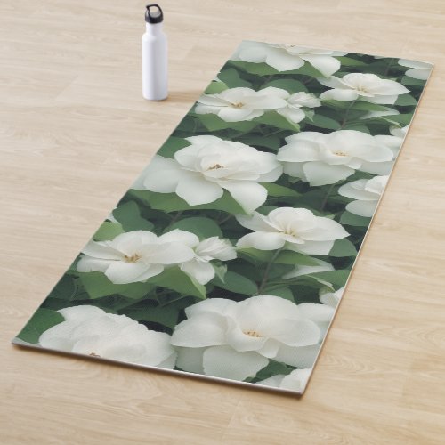 Elegant classic green botanical white floral yoga mat