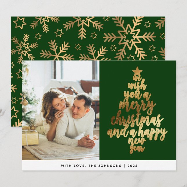 Elegant Classic Green Gold Family Photo Christmas Holiday Card (Front/Back)