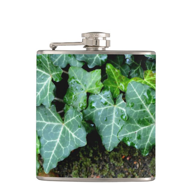 Elegant classic green Ivy and field stone Hip Flask (Front)