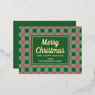 Elegant Classic Green Plaid Christmas Gold Foil Holiday Postcard
