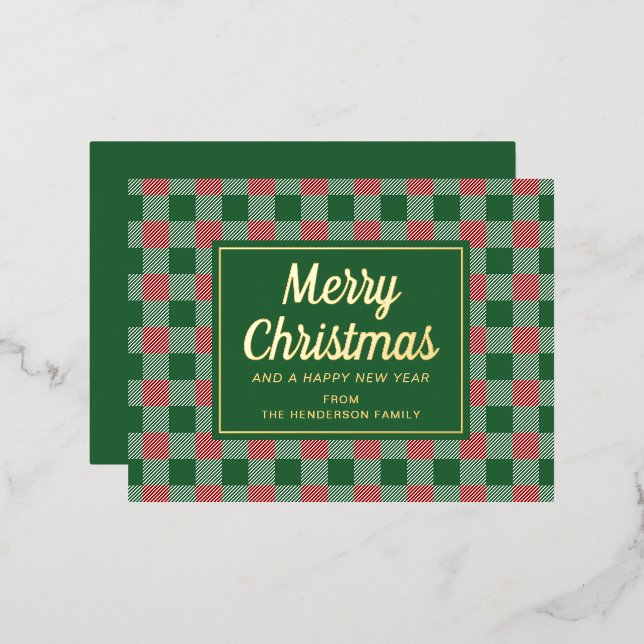 Elegant Classic Green Plaid Christmas Gold Foil Holiday Postcard (Front/Back)