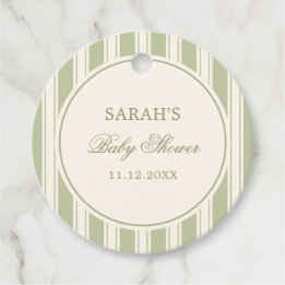 Elegant Classic Green Striped Baby Shower Favor Tags