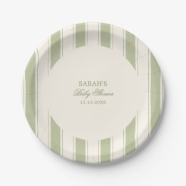 Elegant Classic Green Stripes Baby Shower Paper Plates