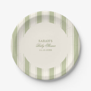 Elegant Classic Green Stripes Baby Shower Paper Plates