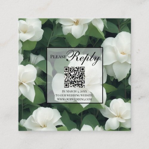Elegant classic green white florals QR code Enclosure Card