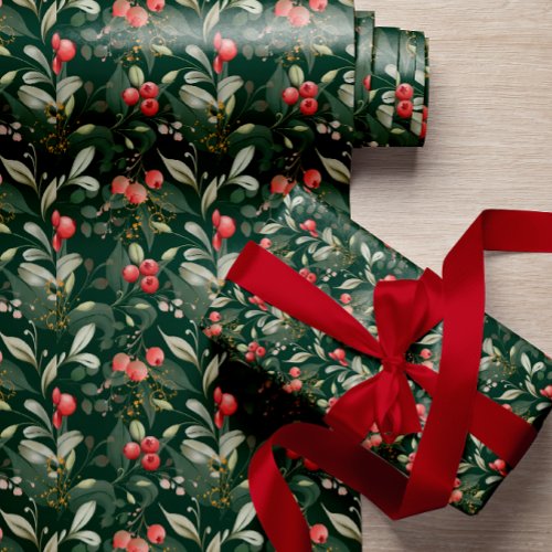 Elegant Classic Greenery and Berries Christmas  Wrapping Paper