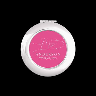 Elegant classic hot pink and white compact mirror