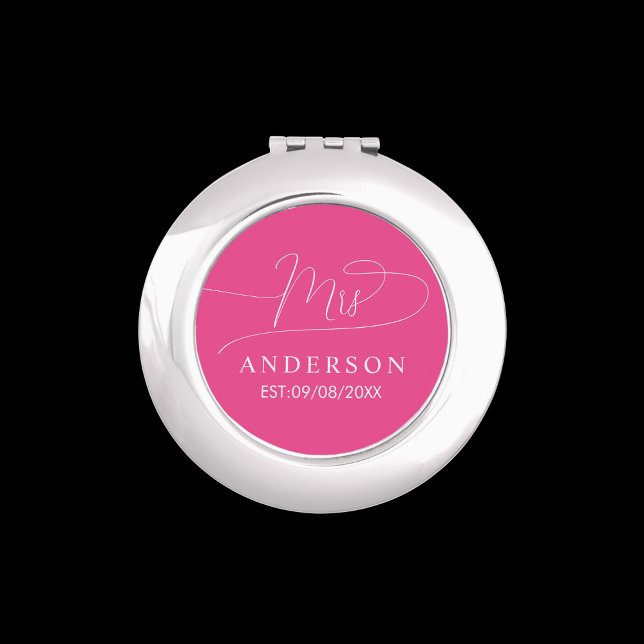 Elegant classic hot pink and white  compact mirror (Creator Uploaded)