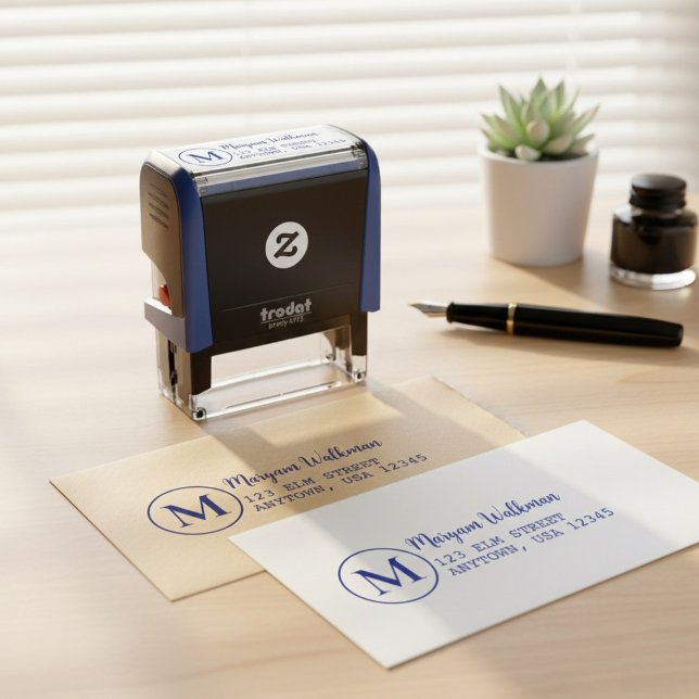 Elegant Classic Initial Monogram Return Address Self-inking Stamp (minimalist sole proprietor name & address stamp should feature a clean, simple design & a clear font)