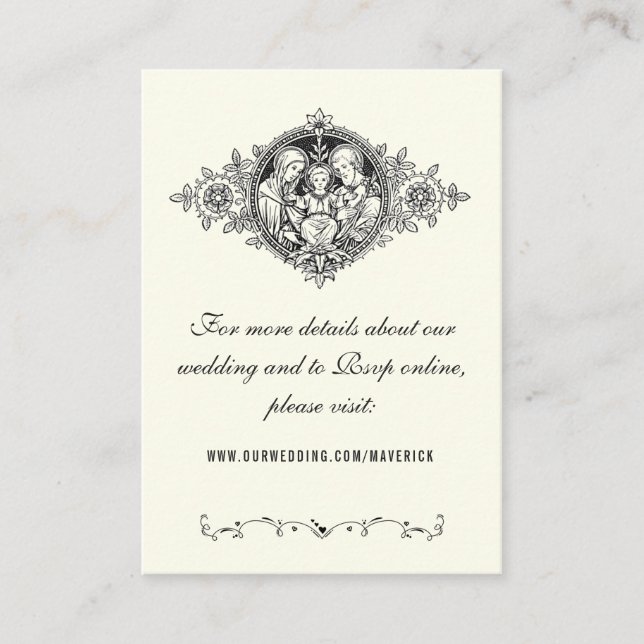 Elegant Classic Ivory Wedding Website Religious  Enclosure Card (Front)