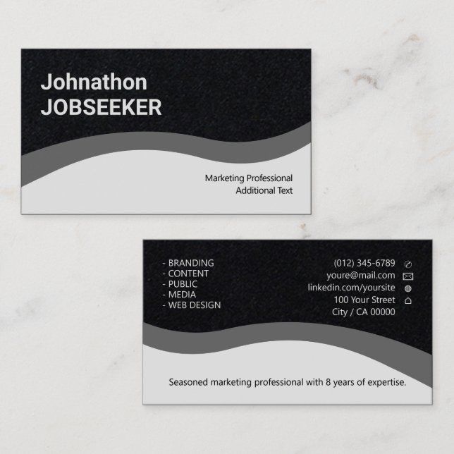 Elegant Classic Job Seeker Minimal Clean Black Business Card (Front/Back)