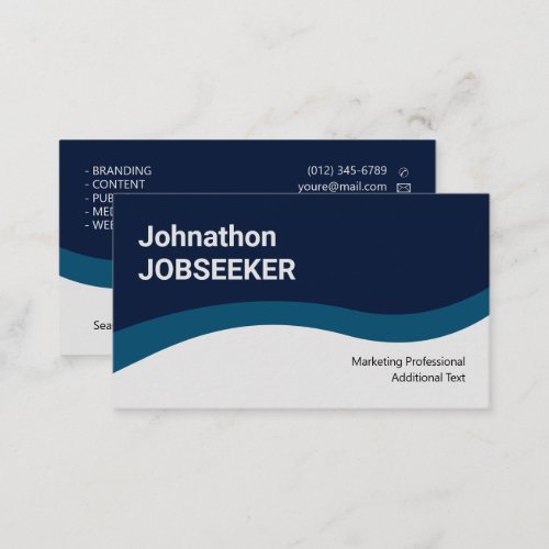 Elegant Classic Job Seeker Minimal Clean Blue Business Card