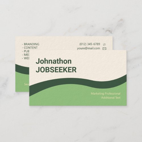 Elegant Classic Job Seeker Minimal Clean Green Business Card