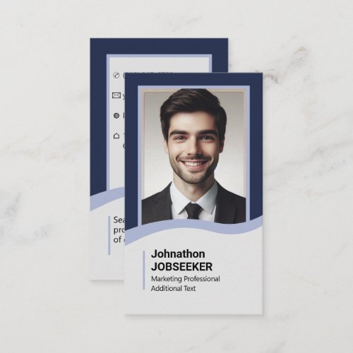 Elegant Classic Job Seeker Minimal Plain Blue Business Card