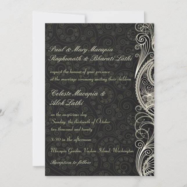 Elegant Classic Lacy Paisley Floral Indian Wedding Invitation (Front)