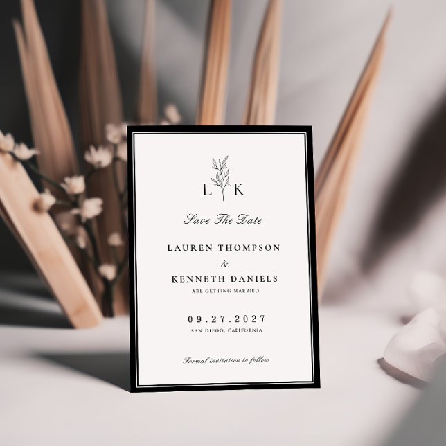 Elegant Classic Leaf Monogram Save The Date Invitation (Creator Uploaded)