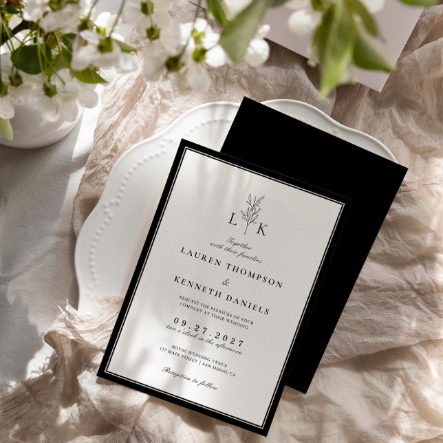 Elegant Classic Leaf Monogram Wedding Invitation (Creator Uploaded)