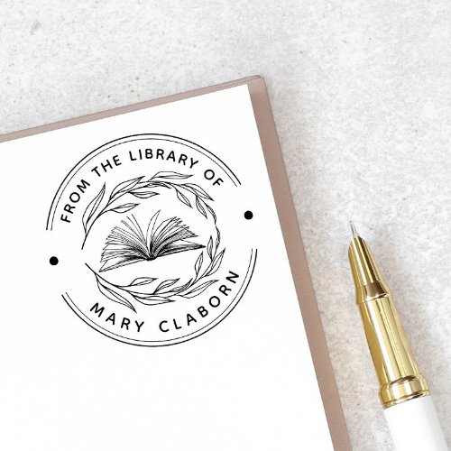 Elegant Classic Leaves Book From The Library Of Rubber Stamp