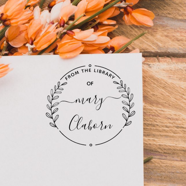 Elegant Classic Leaves Book From The Library Of Self-inking Stamp (Creator Uploaded)