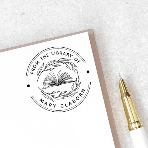 Elegant Classic Leaves Book From The Library Of Self_inking Stamp