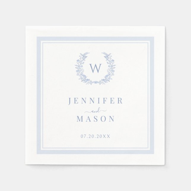 Elegant Classic Light Blue Boho Monogram Wedding Napkins (Front)