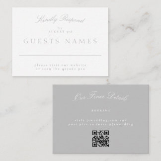 Elegant Classic Light Grey Wedding QR CODE RSVP Note Card