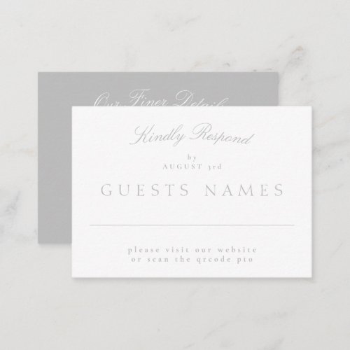 Elegant Classic Light Grey Wedding QR CODE RSVP Note Card