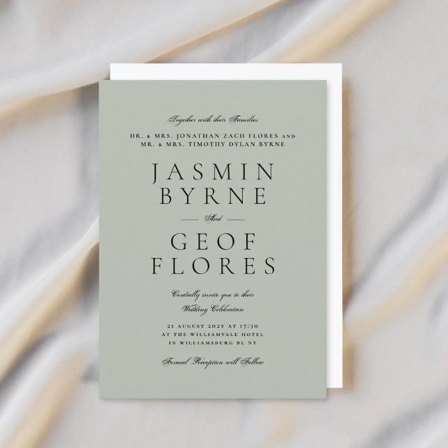 Elegant Classic Light Sage Formal Wedding Invitation (Creator Uploaded)