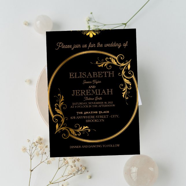 elegant Classic luxurious black gold wedding Invitation (Creator Uploaded)