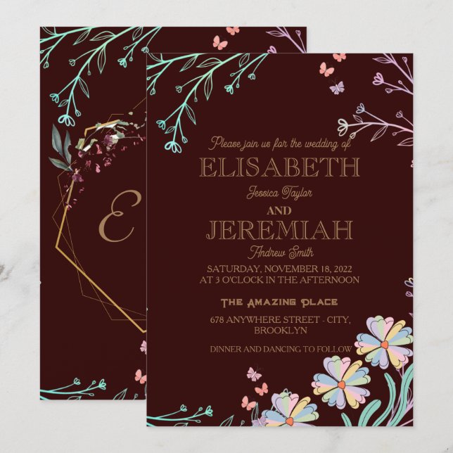 elegant Classic luxurious black wedding Invitation (Front/Back)