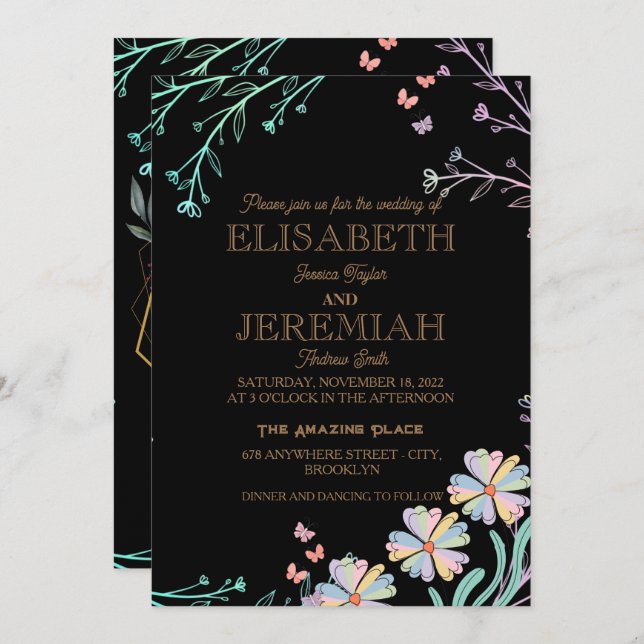elegant Classic luxurious black wedding Invitation (Front/Back)