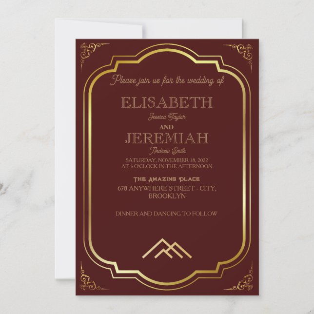 elegant Classic luxurious formal red gold wedding Invitation (Front)