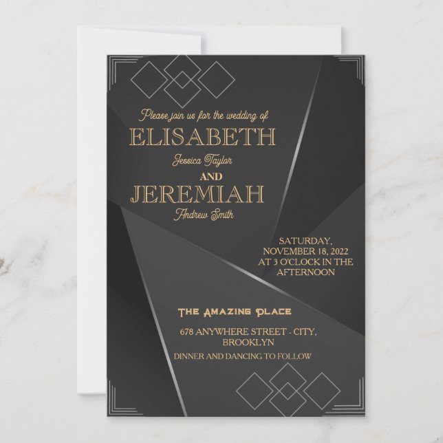 elegant Classic luxurious grey gold wedding   Invitation (Front)