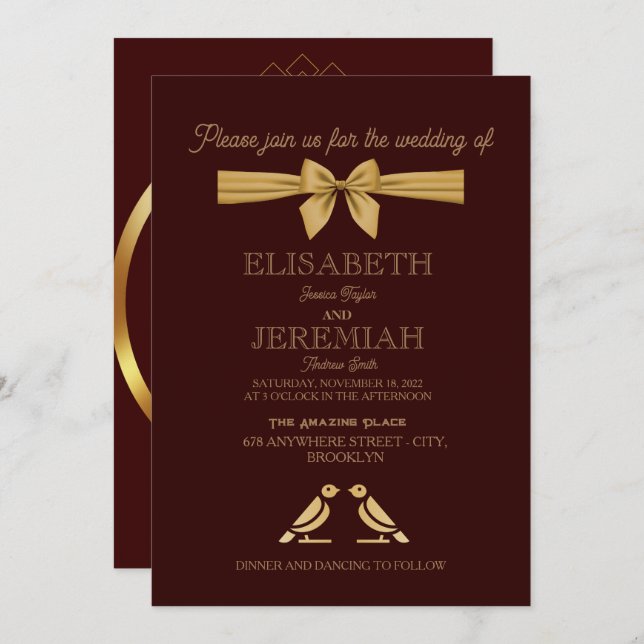 elegant Classic luxurious red gold wedding Invitation (Front/Back)