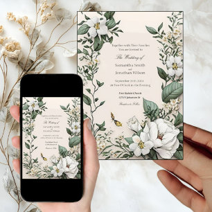 Elegant Classic Luxurious White Magnolias Wedding Invitation