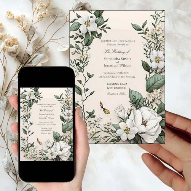 Elegant Classic Luxurious White Magnolias Wedding Invitation (Creator Uploaded)