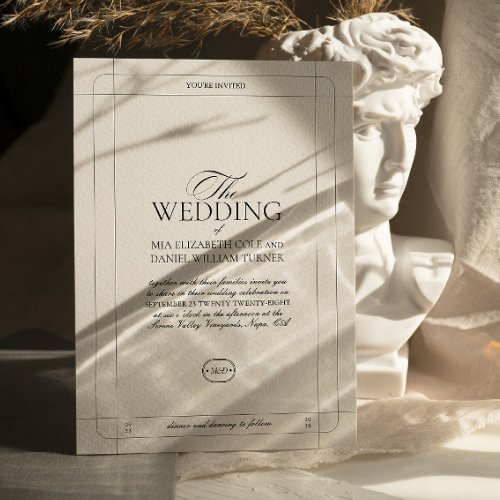 Elegant Classic Luxury Light Gray Monogram Wedding Invitation