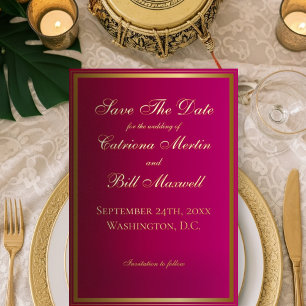 Elegant Classic Magenta and Gold Save the Date Foil Invitation