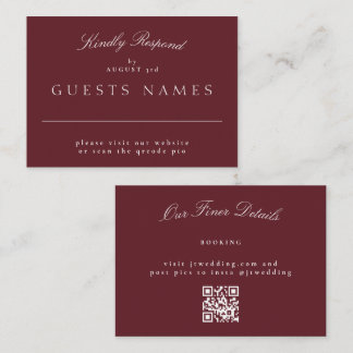 Elegant Classic Maroon Wedding QR CODE RSVP Note Card