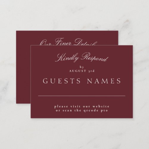 Elegant Classic Maroon Wedding QR CODE RSVP Note Card