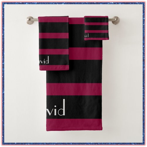 Elegant Classic Masculine Striped Red and Black Bath Towel Set